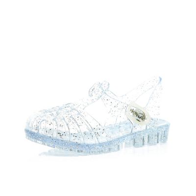 Mini girls white glitter flat jelly sandals
